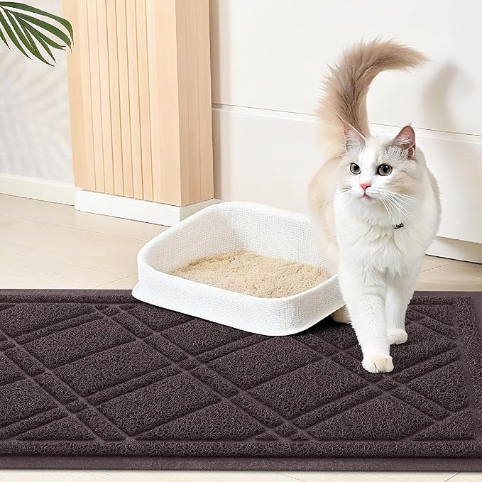 Smiry Cat Litter Box Mat 30x17, Non-Slip Water Resistant Litter Trapping Mat, Easy Clean Less Waste and Urine-Locking Cat Carpet for Indoor, Brown