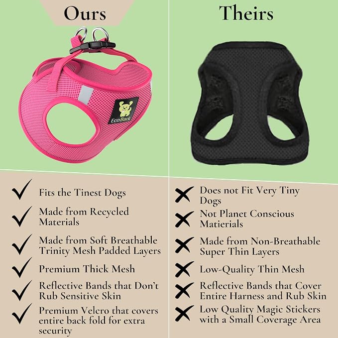 EcoBark Premium Quality Small Dog Harness - Step in Reflective Luxury Soft Mesh Harnesses for Puppies, Toy Breeds, & Small Dogs - Comfortable & Safe Body Halter - Adjustable Pet Vest (Small, Pink)