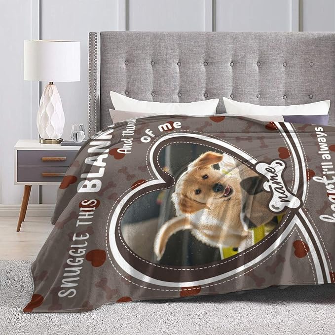 Nxwdwqa Personalized Dog Blanket Throws with Photos, Custom Pet Name Blanket, Dog Gifts for Pet Lovers, Customized Puppy Blanket for Adult Kid Birthday Christmas Fathers Mothers Valentines Gift