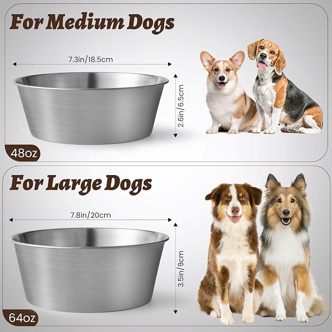 Heavy-Duty Stainless Steel Dog Bowl - Food Grade 304, Rustproof & BPA Free - Easy to Clean, Dishwasher Safe -Large (64oz, 8 Cups) Sizes for Dogs 80-110lbs