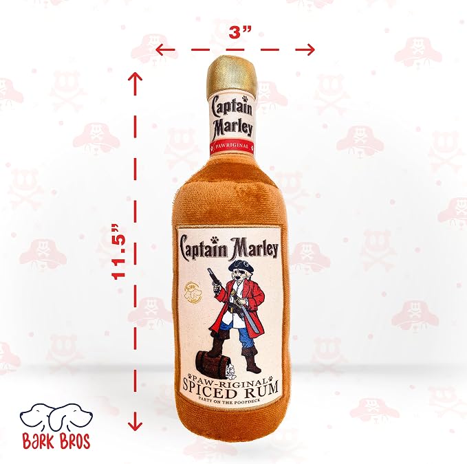 Bark Bros - Liquor Bottle Dog Toy - Plush Squeaky Dog Toys Funny Drink Parody - Alcohol Dog Toy - Dog Birthday Toy - Cute Dog Toys - Puppy Gifts - Puppy Stuff - Dog Stuff (Large, Captain Marley)
