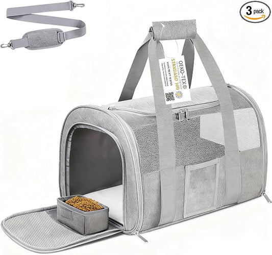 Cat Carrier Pet Dog Carrier Airline Approved for Puppy Cat Carrier Under 15 lbs, Collapsible Soft Sided Airline Approved Cat Carriers, Grey