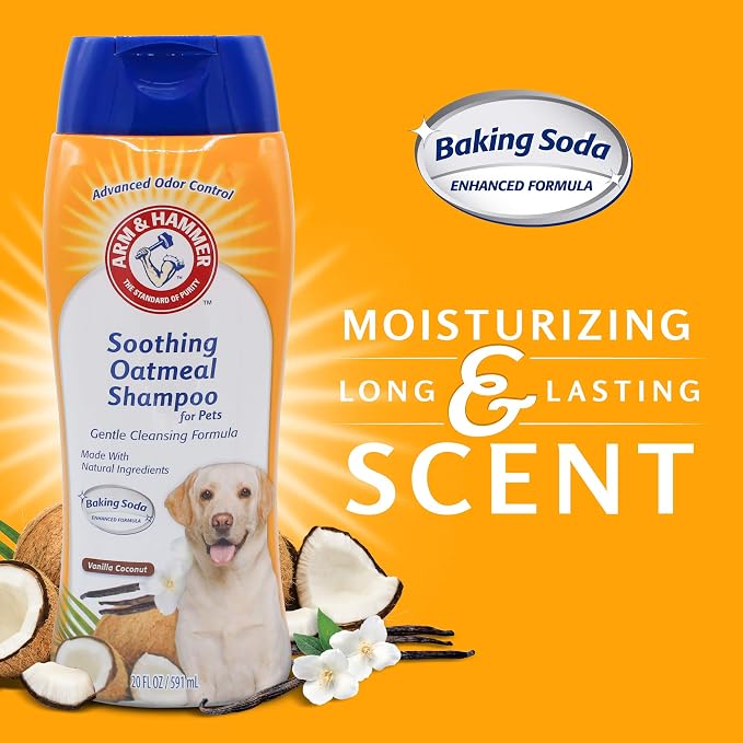 Arm & Hammer Soothing Oatmeal Dog Shampoo, Vanilla Coconut, 20 Fl Oz, 2-Pk | Baking soda formula, moisturizing oatmeal, vanilla coconut scent, pH balanced for dry skin