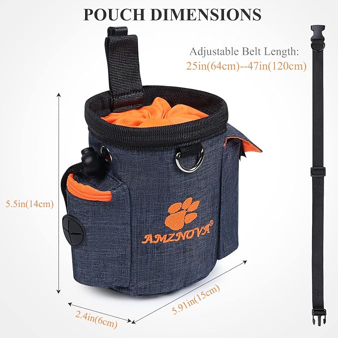 AMZNOVA Dog Treat Pouch Treatnow Dog Treat Bag, 3 Cups, Heather Navy | Training Pouch with Waist Belt & Clicker for Training & Walking, Waist Clip On Snack Fanny Pack for Pet