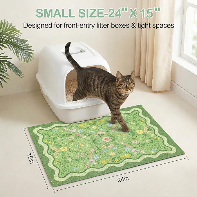 Glittme Cat Litter Mat, 24"x15" Non-Slip Washable Trapping Mat for Cats | Litter Trapping Mat With Thick PVC Coil To Catch Scatter, Soft On Paws And Waterproof Bottom To Protect Floors