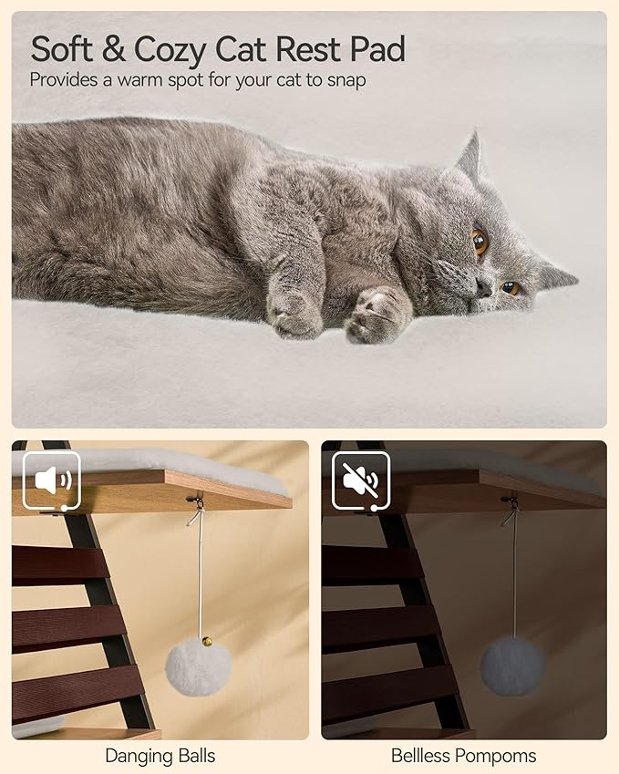 72.4" Cat Tree, Modern Cat Tower for Indoor Cats, Multi-Level Cat Condo with Caves, Tall Cat Tree with Cat Scratching Board, Wooden Cat Tower with Large Perch, Removable Pads, Camel Brown