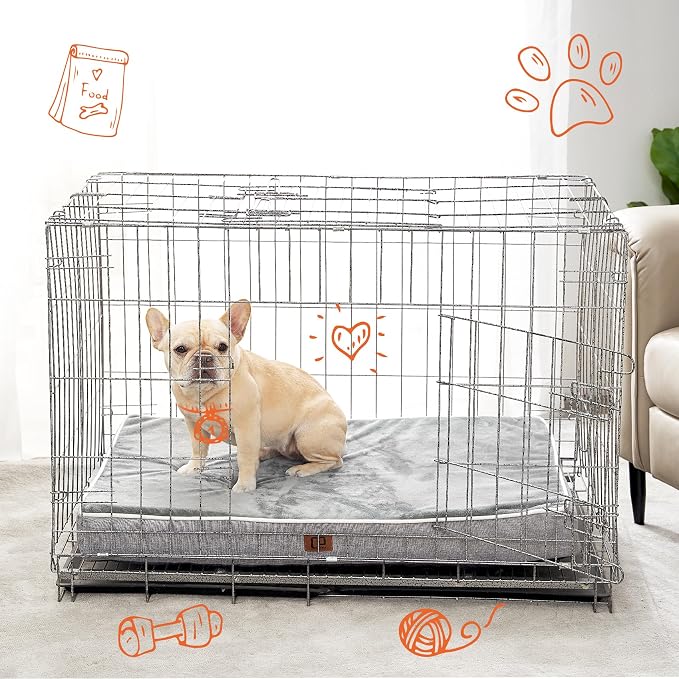 EHEYCIGA Large Washable Dog Crate Bed with Memory Foam, 35x23Inch, Grey | High Density Egg Crate Foam, Waterproof Liner, Removable Easy Clean Cover, Non-Slip Bottom, Fits Crate, Floor and Sofa