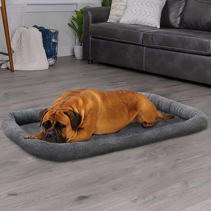 Furhaven Dog Bed for Large Dogs, 100% Washable, Sized to Fit Crates - Sherpa Fleece Bolster Crate Pad - Gray, Jumbo/XXL