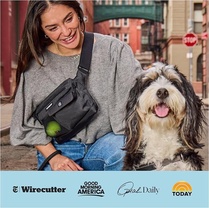 Walk & Train 2-in-1 Dog Walking Bag - Hands-Free Training Crossbody Sling & Fanny Pack with Treat Pouch, Poop Bag Holder, Phone Pockets - Adjustable Waist or Shoulder Strap - Heather Grey