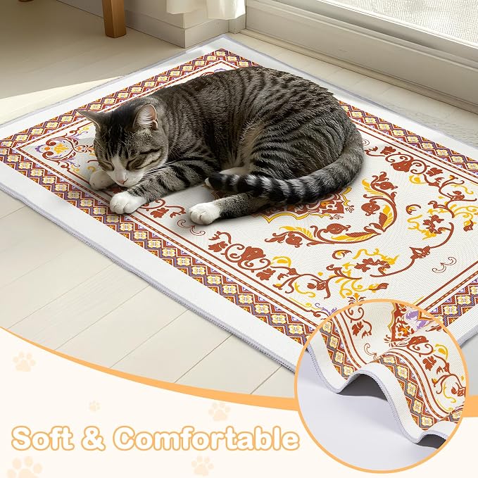 Washable Cat Litter Mat 28"x20" Waterproof Trapping Pad | Kitty Litter Box Mat Featuring A Non-Slip Base And Decorative Design To Trap Scatter For Home Floor Protection