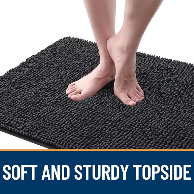 OLANLY Dog Door Mat for Muddy Paws 54x32, Super Absorbent Chenille Mud Mat | Dark Grey, Absorbs Moisture and Dirt, Non-Slip Machine Washable Doormat, Quick-Drying Indoor Entryway Floor Carpet for Dogs