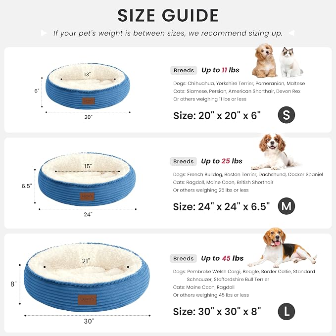 Love's cabin Round Donut Cat and Dog Cushion Bed, 20in Pet Bed for Cats or Small Dogs, Anti-Slip & Water-Resistant Bottom, Super Soft Durable Fabric Pet beds, Washable Luxury Bed Royal Blue