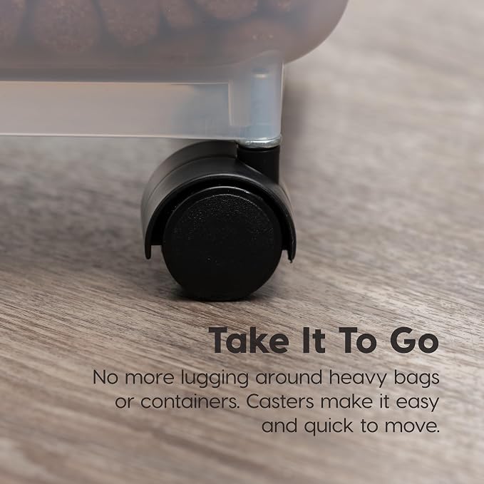 IRIS USA Dog Food Storage Container, Up to 40 lbs, Almond, Made in USA | Wheels for Mobility, Airtight Seal, BPA-Free, Best for Bird Seed, Cat food, Cat Litter, Chicken Feed, Pellets