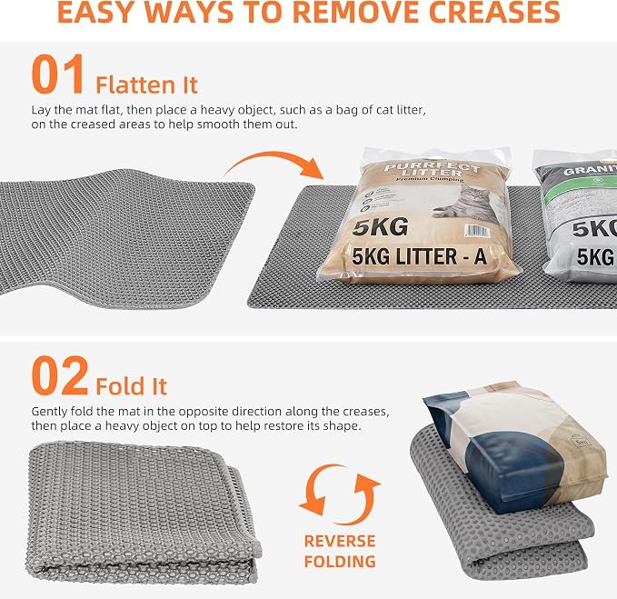 2Packs Cat Litter Mat 47"x36", XL Litter Mat for Litter Box Mat | Large Double Layer Honeycomb Cat Mat, Urine-Proof Soft kitty Cat Litter Trapping Mat, Easy Clean Rinse with Water Grey
