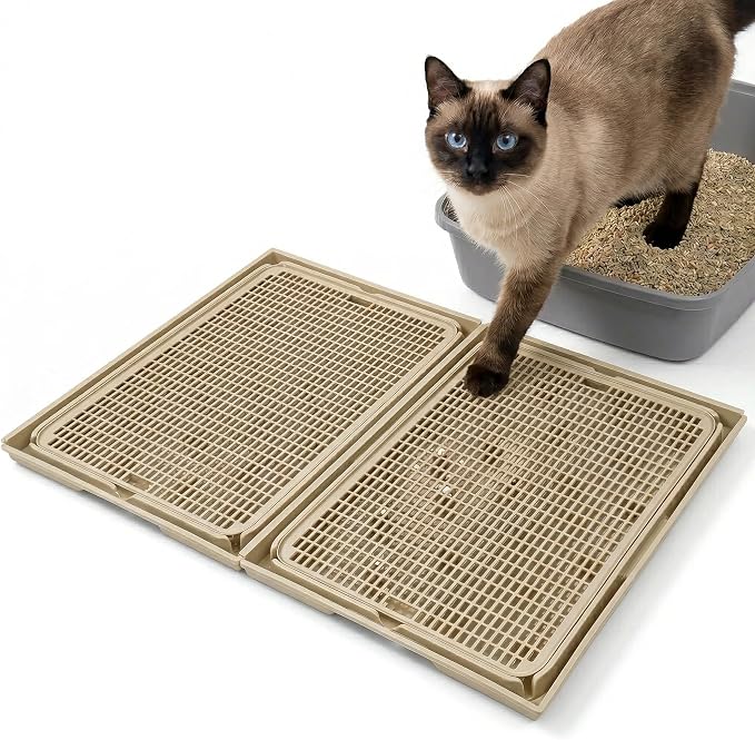 Connectable Cat Litter Mat for Litter Box, 2 Panels | Expandable Coverage | Less Litter Tracking | Easy Rinse Cleanup | Pour-Back Litter | Helps Reduce Shifting
