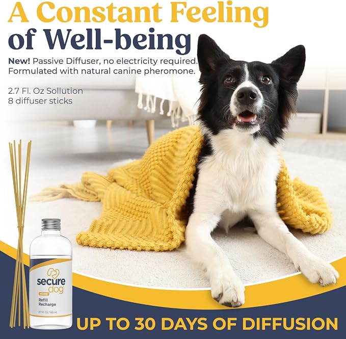 SecureDog Pheromone Home Stick Diffuser 30-day Refill Kit, Passive Diffuser Creates Secure Environment for Stress Management, Supports Calm and Well-being, Naturally Relieving Anxiety and Stress
