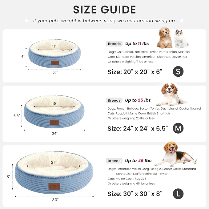 Love's cabin Round Donut Cat and Dog Cushion Bed, 30in Pet Bed for Medium or Large Dogs, Anti-Slip & Water-Resistant Bottom, Soft Durable Fabric Pet Beds, Washable Calming Cat Bed, Sky Blue