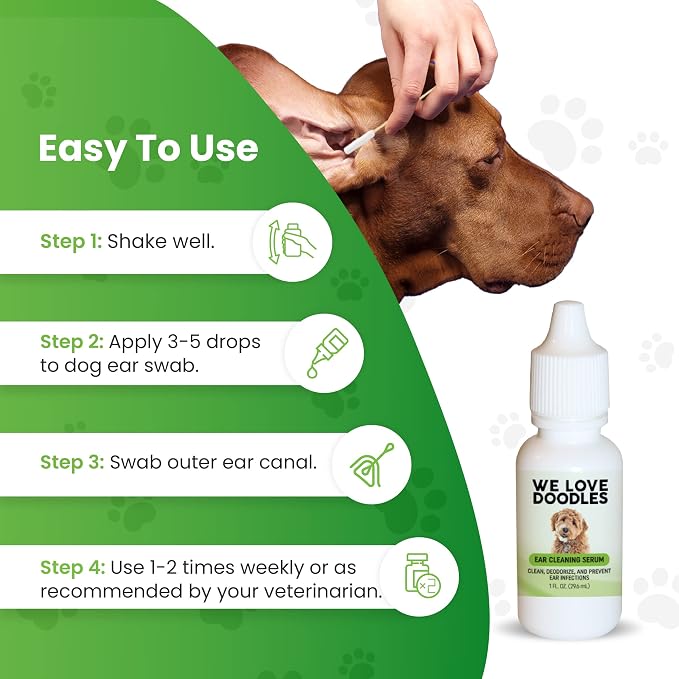 Dog Ear Cleaner Kit - Dog Ear Wash, Serum & 25 Swabs, Natural, Made in USA | Advanced Dog Ear Cleaning, Reduces Itching, Odor & Wax, Ear Drops for Dogs, Golden Doodle & Poodle Ear Flush, Puppy Essential