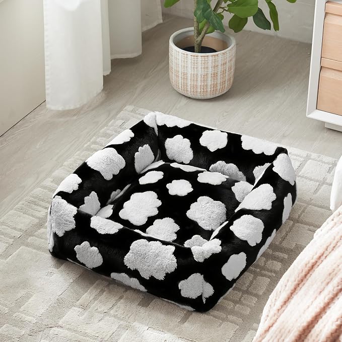 JOEJOY Small Dog Bed for Small Dogs, Rectangle Washable Orthopedic Dog Bed with Removable Zipper Cover, Cute Soft Calming Puppy Pet Bed with Jacquard Shaggy Plush & Non Skid Bottom