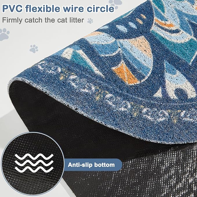 Glittme 33"x22" Cat Litter Mat with Mesh Design - Non-Slip & Waterproof Litter Trapping Pad for Litter Box Protects Floors from Stains Soft Texture for Pets,Navy