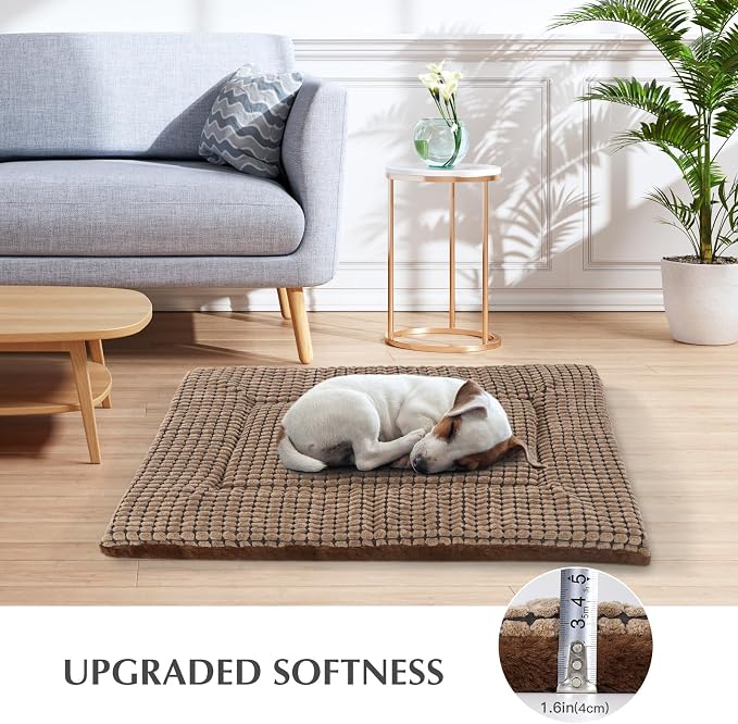BVAGSS Dog Bed Mat,Reversible Crate Pad, Memory Foam Beds, Soft Warm Pet Cushion for Small Medium Dogs, Washable Pet Sleeping Mattress Kennel Bed Pad XH079 (42''x28''x1.6'',Brown)