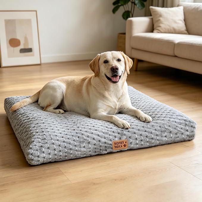 Washable Large Dog Bed 43" L x 27" W Crate Pad for Senior Dogs | Joint Support Cushion,Removable Cover,Anti-Slip Base Design, Soft Corduroy Kennel Mat, Ideal for Arthritic Dogs