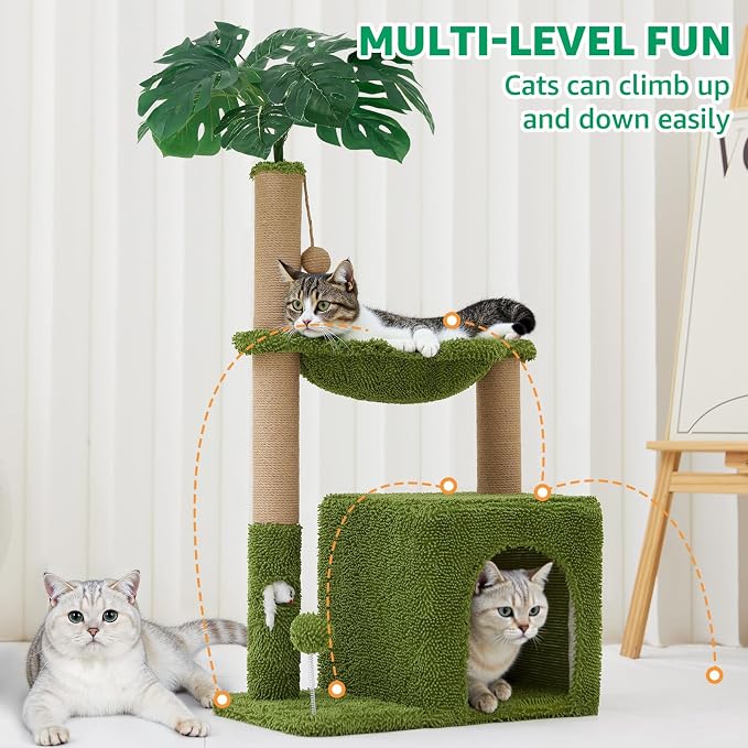 Woochpet 37" Small Cat Tree for Indoor Cats, Multi-Level Cat Tower with Sisal Scratching Post, Cozy Hammock, Cat Condo with Peek-a-Boo Mouse Hole, Interactive Toy Ball for Kittens and Small Cats