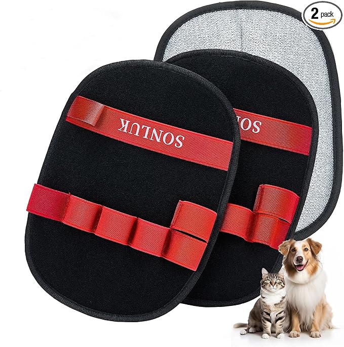 2 Packs 5-Finger Pet Hair Removal Glove,Remover Tool for Dogs Cats | Electrostatic Magic Brush,Reusable Washable,Lightweight,Portable for Laundry Cleaning,Furniture,Sofa,Carpets,Car Seat,Red