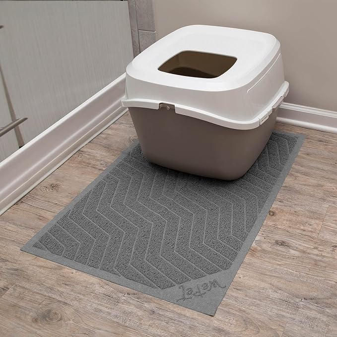 Cat Litter Box Mat(No. 02-2), Kitty Premium PVC Pad, Durable Trapping Rug, Phthalate Free, Urine-Resistant, Scatter Control, L 35 x 23, Grey