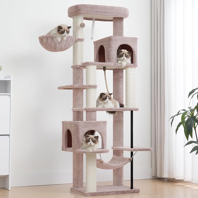 Cat Tree, Cat Tower with Sturdy Steel Tube, Large Perch GCT024MU | 70.5'' Cat Furniture with Scratching Post, Hammock, Basket and Big Platform for Indoor Cats Large Adult, Mushroom