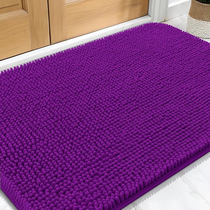 OLANLY Dog Door Mat for Muddy Paws 30x20, Super Absorbent Chenille Mud Mat | Purple, Absorbs Moisture and Dirt, Non-Slip Machine Washable Doormat, Quick-Drying Indoor Entryway Floor Carpet for Dogs