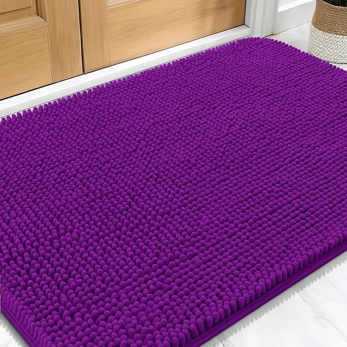 OLANLY Dog Door Mat for Muddy Paws 34x21, Super Absorbent Chenille Mud Mat | Purple, Absorbs Moisture and Dirt, Non-Slip Machine Washable Doormat, Quick-Drying Indoor Entryway Floor Carpet for Dogs