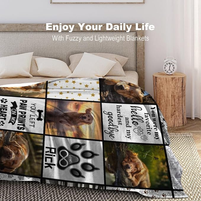 Custom Blankets Gifts from Pet Dog with Photos & Name - Personalized Picture Fleece Blanket in Memory of Dog - Gifts for Pet Animal Women Men Dog Lovers Memorial Gift - Pet Loss Sympathy Gift X