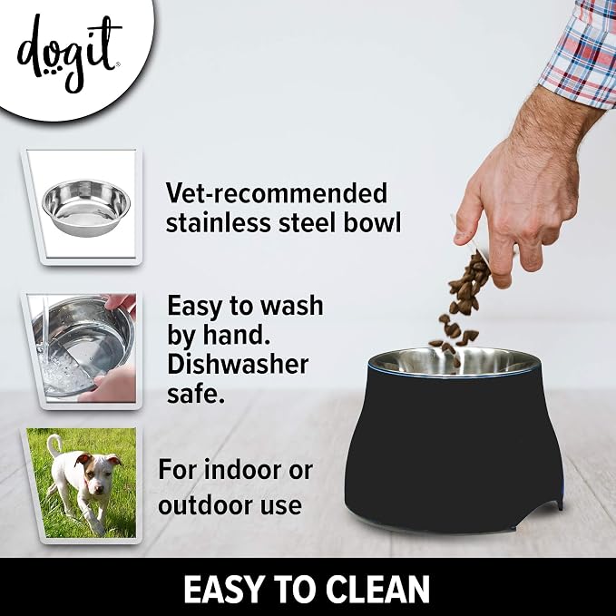 Dogit Elevated Dog Bowl, Stainless Steel Dog Food and Water Bowl for Small Dogs, Black, 73744