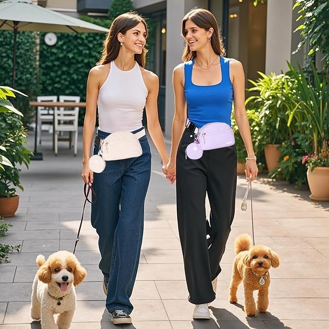 Dog Treat Pouch Pet Training Walking Fanny Pack with Built-in Poop Bag Dispenser & Waste Bag Holder | Stylish Puppy Training Essentials Supplies | Free Dog Clicker (Lavender)