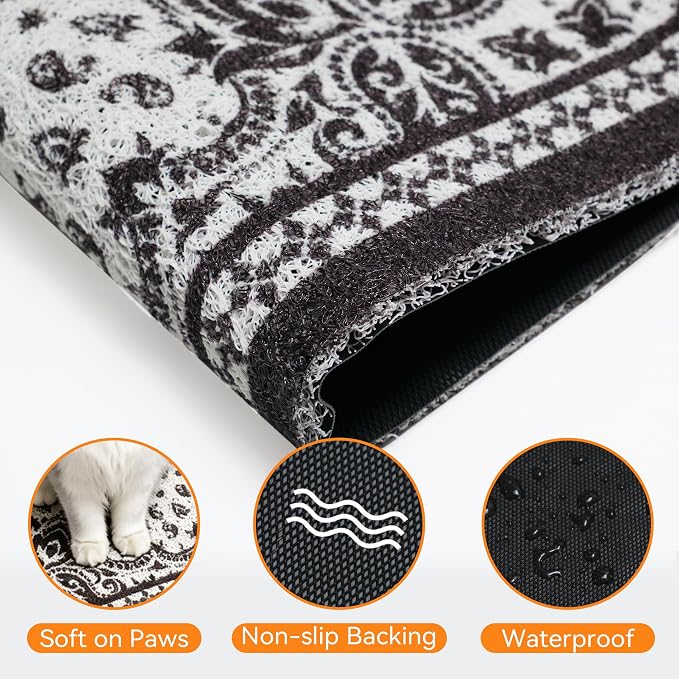 Cat Litter Mat, 24"x15" High-Density PVC Cat Litters Trapping Mat, Waterproof & Non-Slip Backing, Litter Box Catcher, Soft on Kitty Paws, Easy Washable Pet Supplies Black