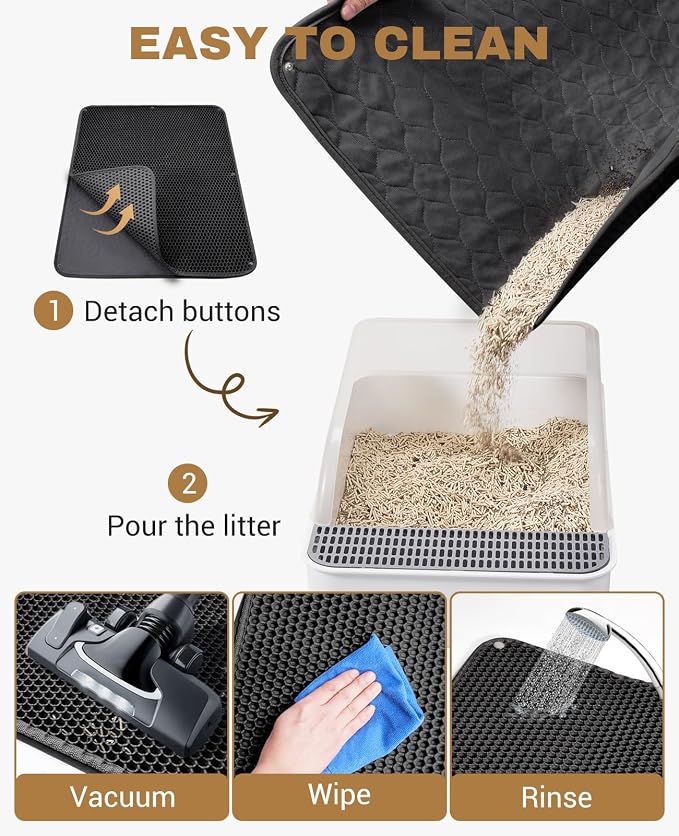 Fostanfly Cat Litter Mat, Machine Washable, Extra Large XL 45"x27", Black | Kitty Litter Trapping Mat, Urine & Waterproof, Double Layer Design, Honeycomb Scatter Control- Easy Clean for Floor