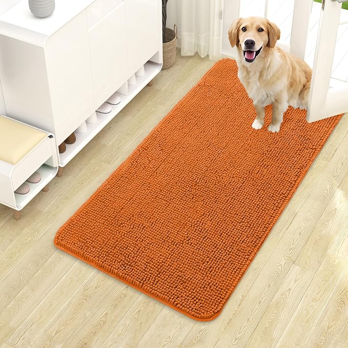 OLANLY Dog Door Mat for Muddy Paws 40x24, Super Absorbent Chenille Mud Mat | Clay, Absorbs Moisture and Dirt, Non-Slip Machine Washable Doormat, Quick-Drying Indoor Entryway Floor Carpet for Dogs