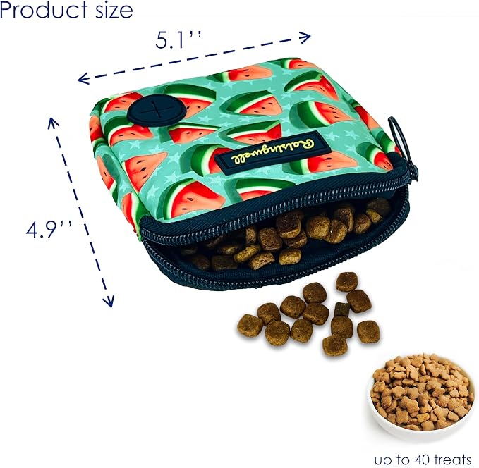 Raisingwell Dog Treat Pouch for Pet Walking and Training with Clicker Poop Bags Small Fanny Zipper Pack Holder for Puppy Snack Dispenser Kit for Leash and Outdoor Use (Watermelon)