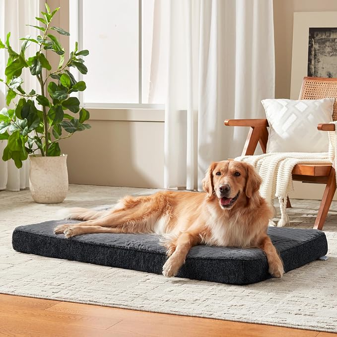 JOEJOY Orthopedic XL Dog Bed for Large Dogs, Waterproof Dog Beds for Crate | Extra Thick Egg-Crate Memory Foam Pet Bed with Washable Removable Cover, Grey, 41"x27"