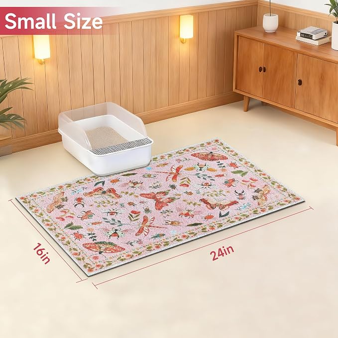 Cat Litter Mat, 24" x 16" Litter Mat, Traps 100% Cat Litter, Non-Slip Litter Box Trapping Mat, Cute Decor Litter Mat, Easy Clean for Scatter Control, Waterproof Urine Protection