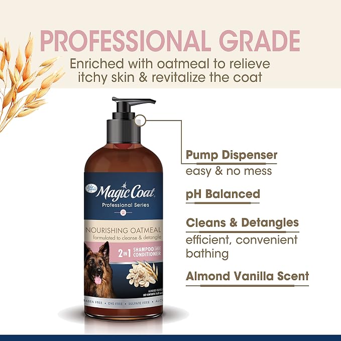 Four Paws Magic Coat Oatmeal 2-in-1 Detangling Shampoo & Conditioner, 16 oz | Almond vanilla scent, moisturizing dog wash, detangles & conditions, with oatmeal to soothe skin