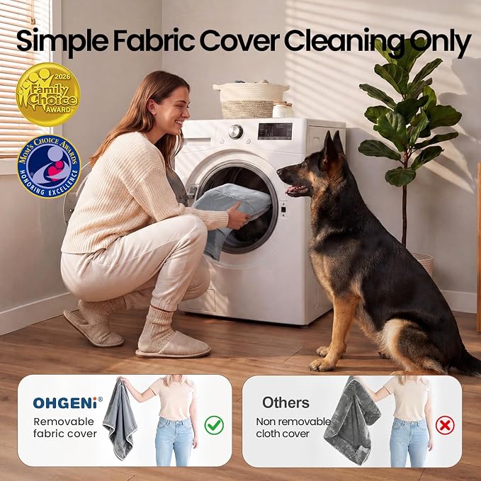 OhGeni Orthopedic Cooling Dog Bed Couch, Cooling Big Pet Sofa for Extra Large Sized Pets with Memory Foam, Machine-Washable Waterproof Removable Cover, Soft Comfortable Fabric, 44-inch (Cool Gray)