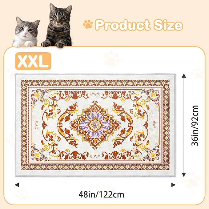 Washable Cat Litter Mat 48"x36" Waterproof Trapping Pad | Kitty Litter Box Mat Featuring A Non-Slip Base And Decorative Design To Trap Scatter For Home Floor Protection