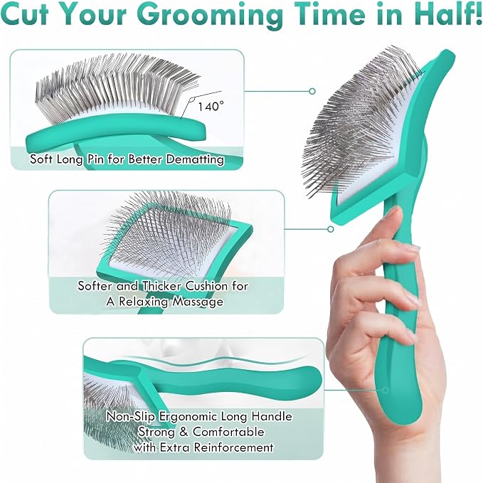 Wooden Long Pin Slicker Brush for Large Dog, Poodles & Doodles Long Hair | Grooming, Fluff & Detangle Heavy Dense Wavy Curly Coats to Easily Prevent Severe Hair Matting During Shedding Seasons