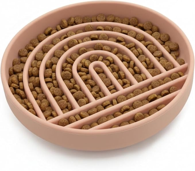 Should We Go? Slow Feeder Dog Bowls - Small Size Silicone Slow Eating Dog Bowl for Puppies & Dogs with Suction Cup -Dishwasher-Safe, Lick Mat Design, Reduces Gulping, for All Breeds, 6”x1.25”- Blush