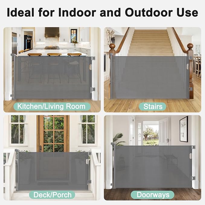 Retractable Dog Gate for Doorways, Indoor/Outdoor Safety Mesh Baby Gates for Stairs, 33" Tall Expands Up To 60" Width, Space-Saving&One Handed Operation Puertas Para Bebes for Hallways, Decks, Porches