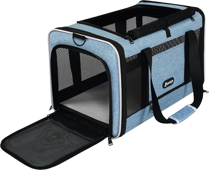 GAPZER Cat Carrier 18 x 11 x 11 Top Loading Soft-Sided Pet Travel Bag Over 15lbs, Portable Small Dog Puppy Car Crate 10 lbs, Chihuahua Kennel Carry Case, Kitty Cloth Cage Medium Cat Under 25 Blue