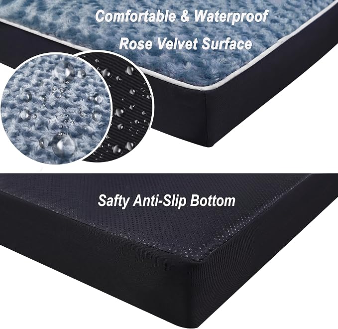 Orthopedic Rose Plush Cover Dog Bed,Medium L Sized Dog 36''X27''x3'' Soft Waterproof Egg Foam Pet Crate Beds Mat or Kennel Pads with Removable Washable Cover,Non-Slip Bottom,Grey