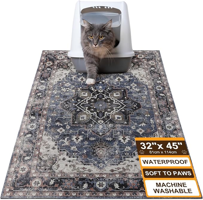 BEAUTYZOO Cat Litter Mat, 32" x 45" Large Litter Trapping Mat, Waterproof | Scatter Control, Absorbent Urine‑Proof, Soft On Paws, Non‑Slip, Machine Washable, For Indoor Cats & Kittens, Floor Use